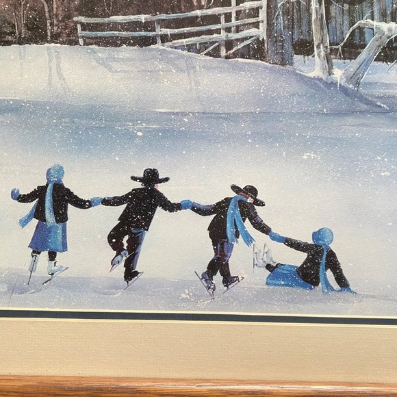 Steve Polomchak Amish Skaters Winter Skiers Lithograph Color Offset Print - Picture 5 of 10